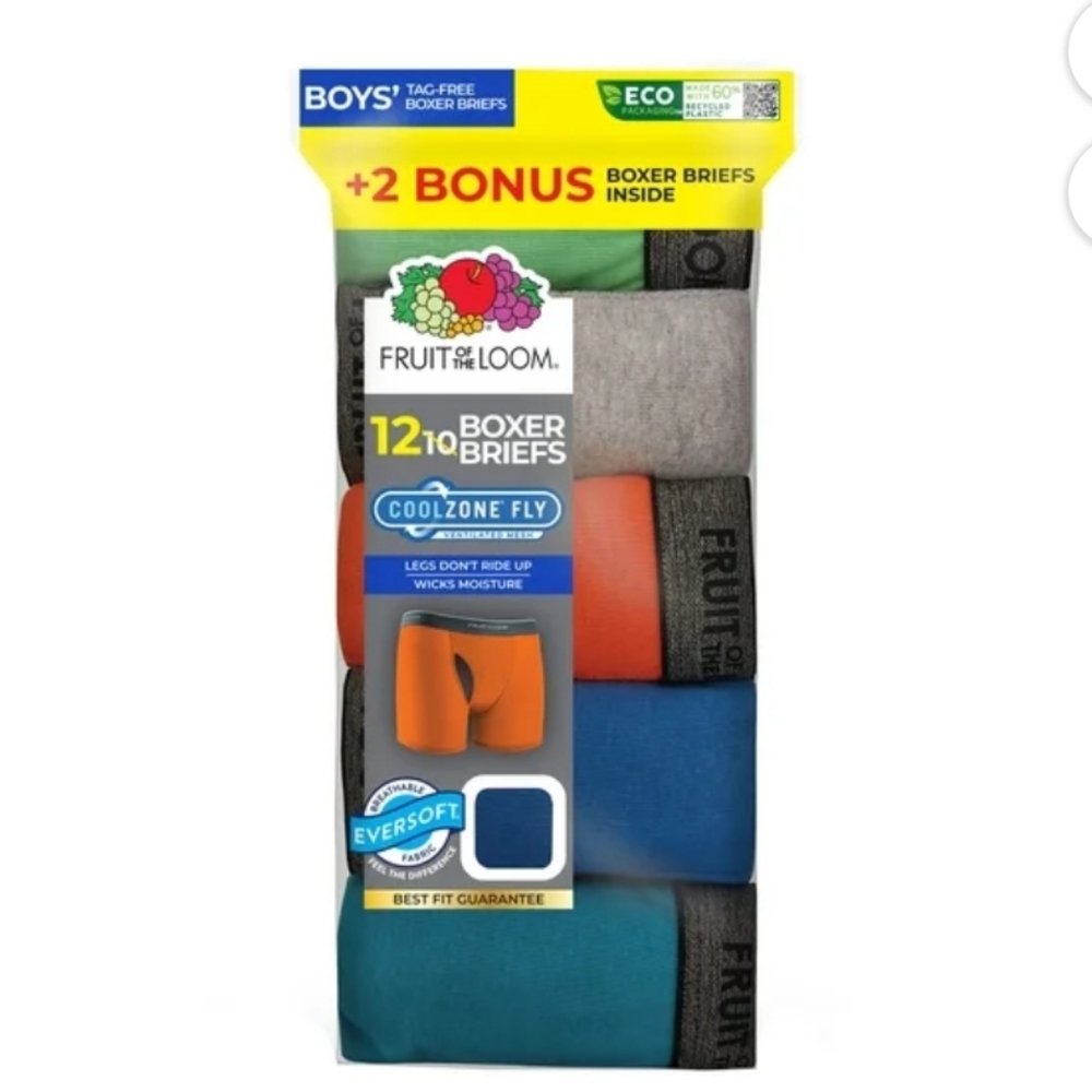 Boys Fruit of the Loom eversoft, CoolZone Boxer Briefs, 12 pack, XL (18-20)